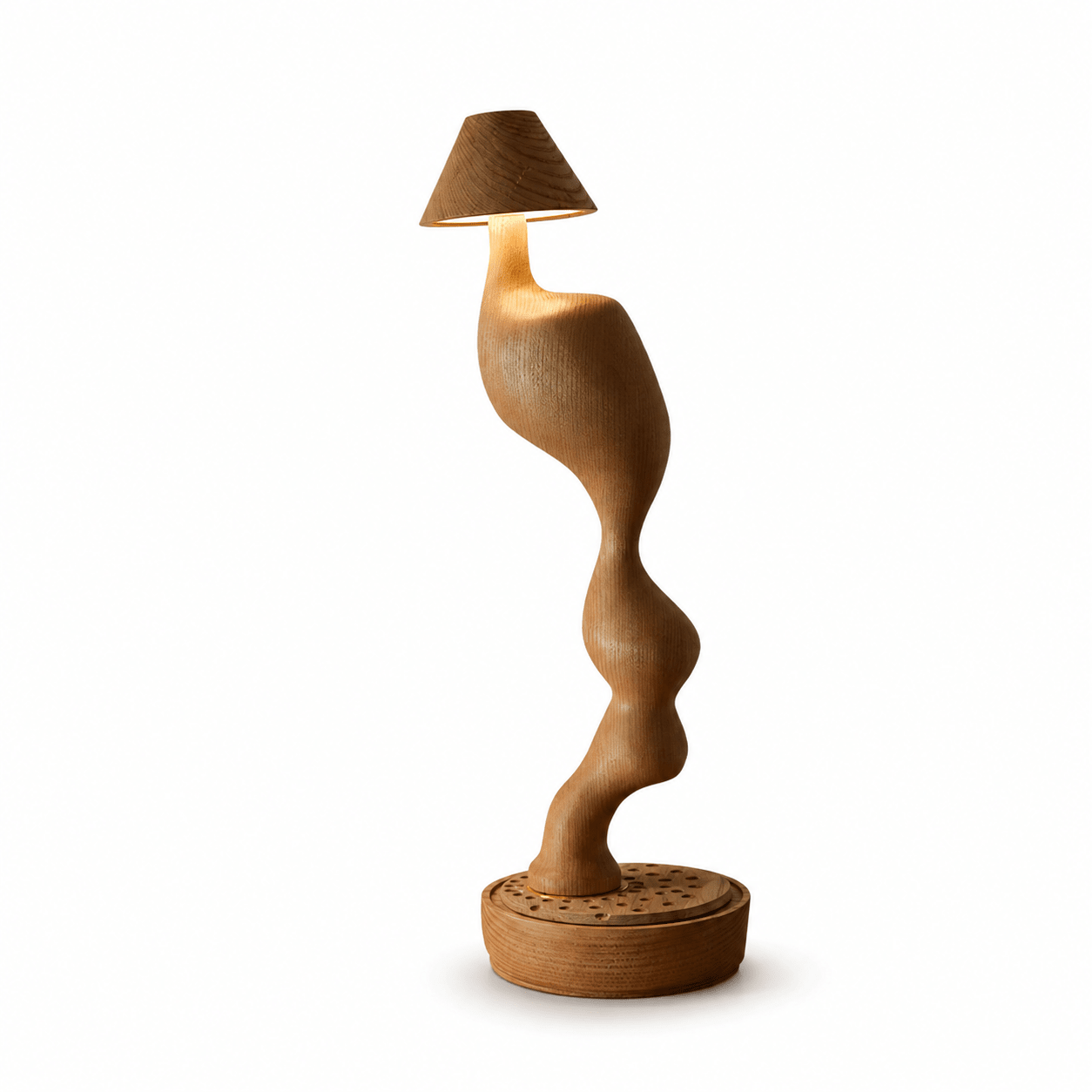 Carved Wood Cordless Table Lamp-Neutral Decor