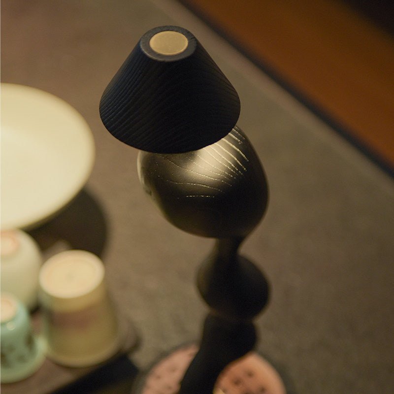 Carved Wood Cordless Table Lamp-Neutral Decor