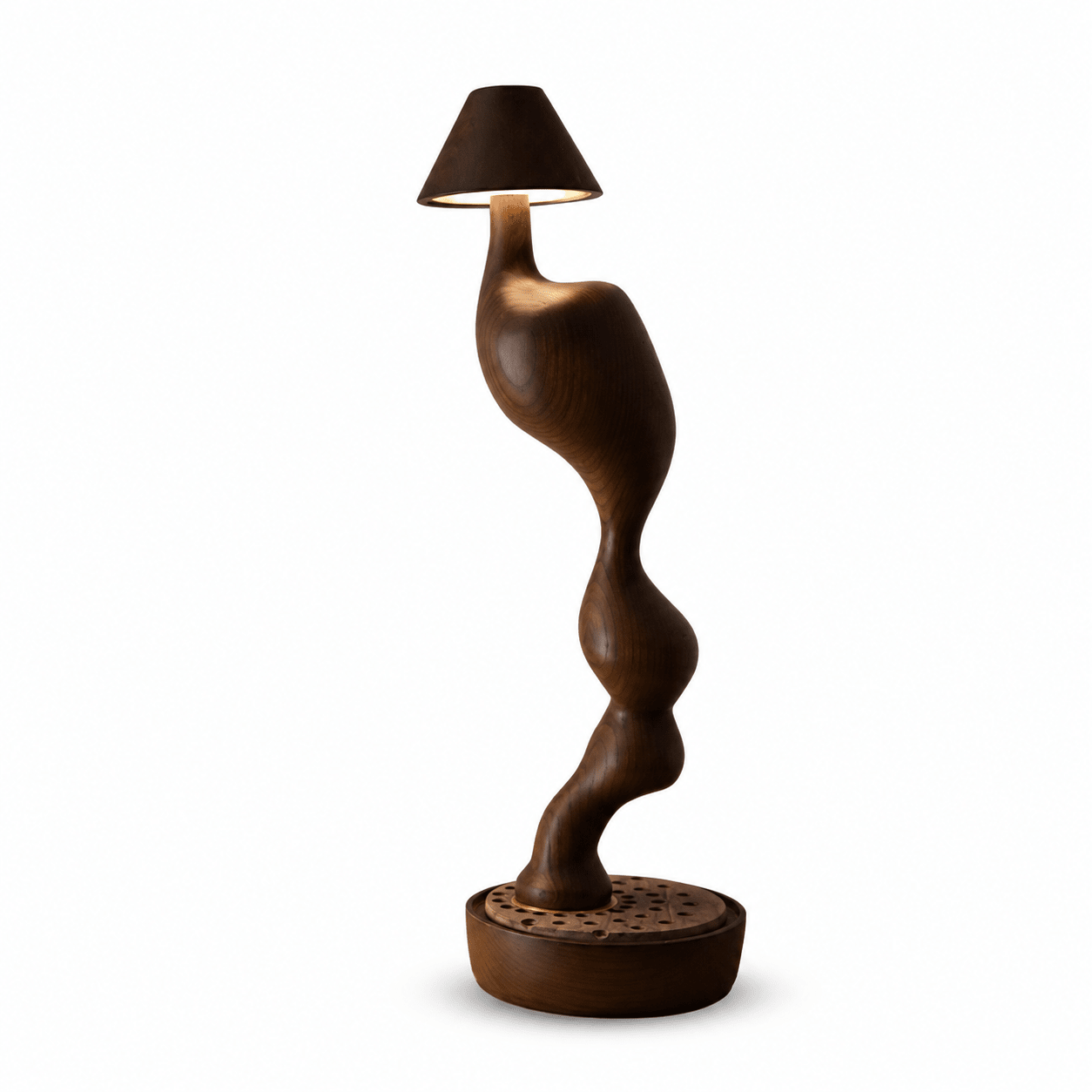 Carved Wood Cordless Table Lamp-Neutral Decor