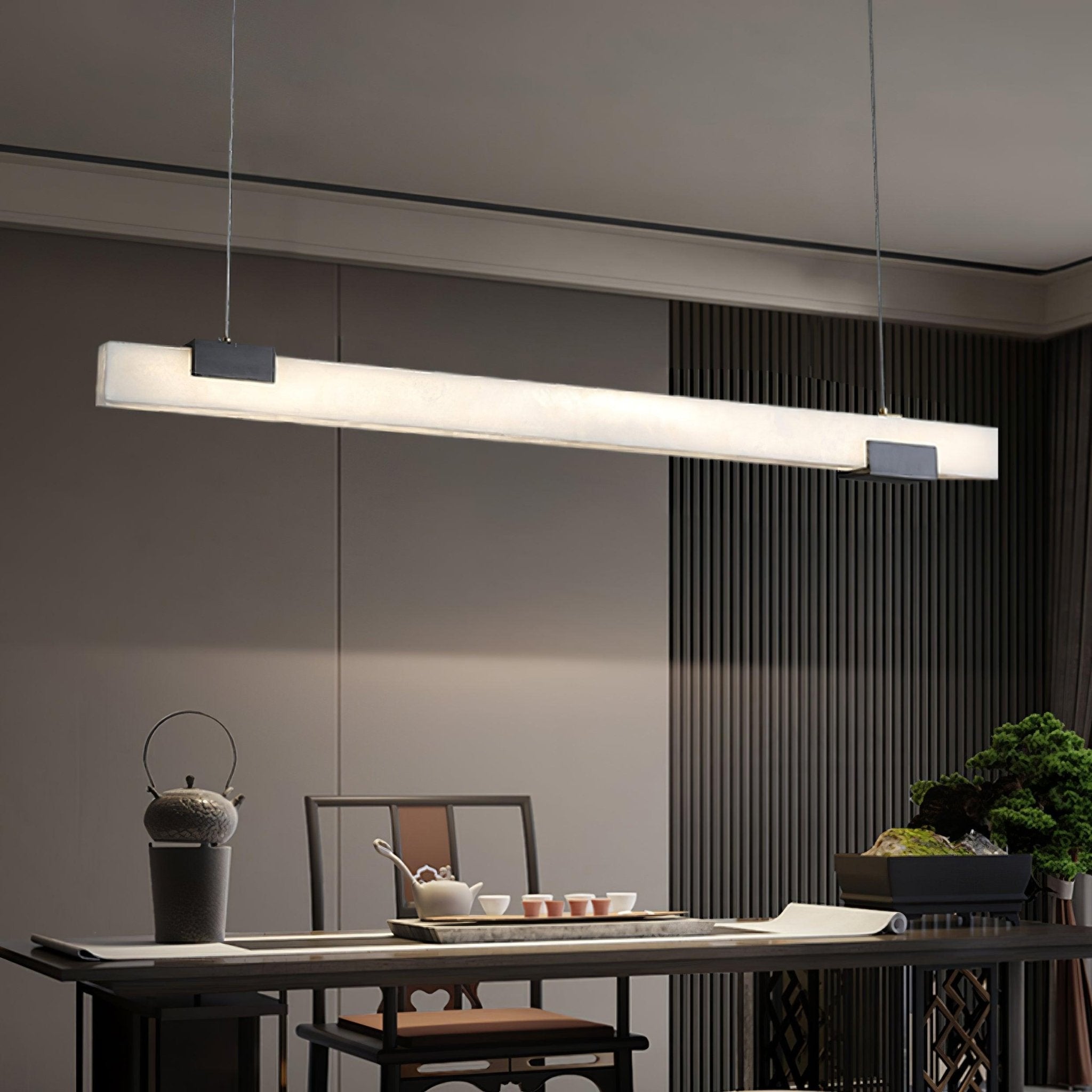 Asen Minimalist Alabaster Linear Pendant Light-Neutral Decor