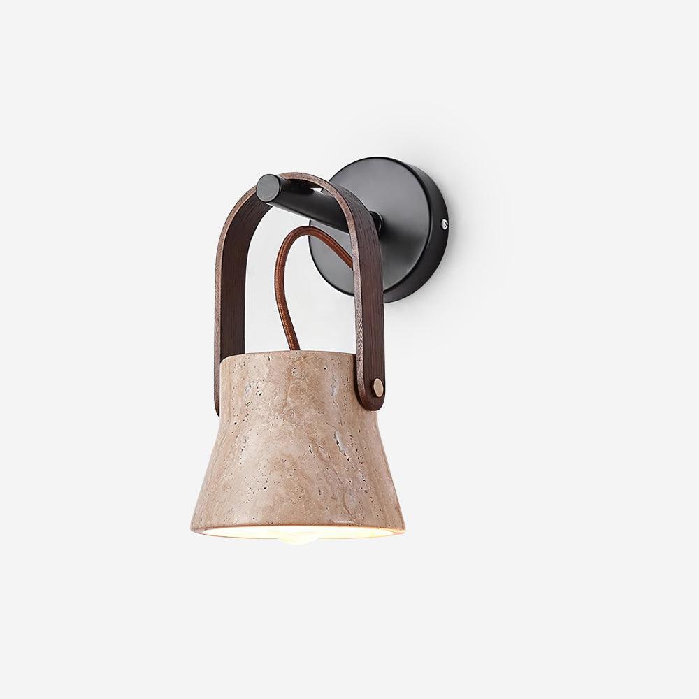 Wall Lamp Metal Body Wood Strap Travertine Shade Minimalist