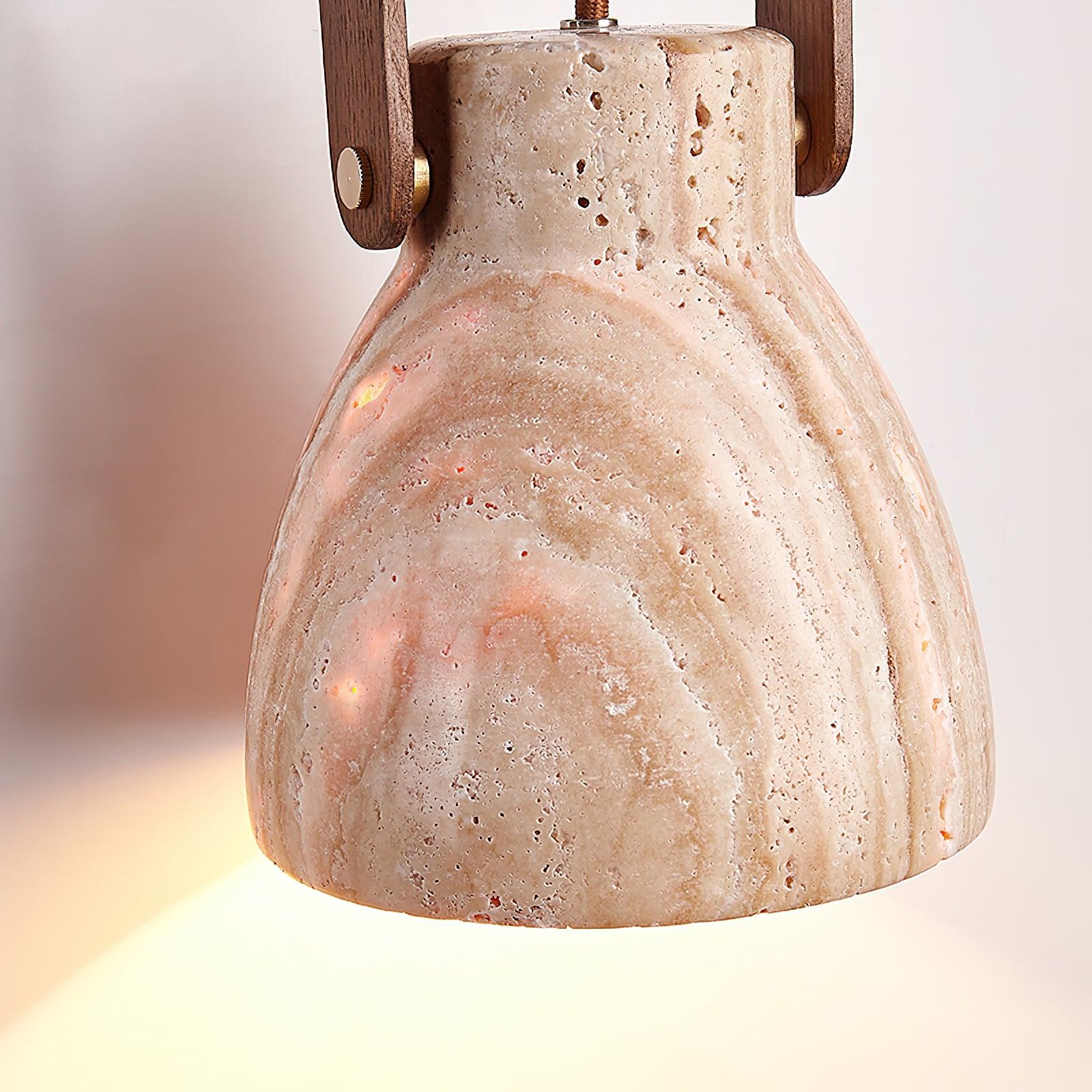 Wall Lamp Metal Body Wood Strap Travertine Shade Minimalist