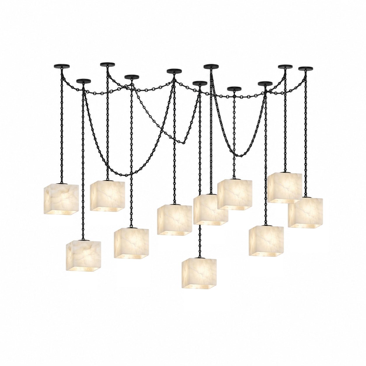 Cascade Chain Cube Chandelier-Neutral Decor