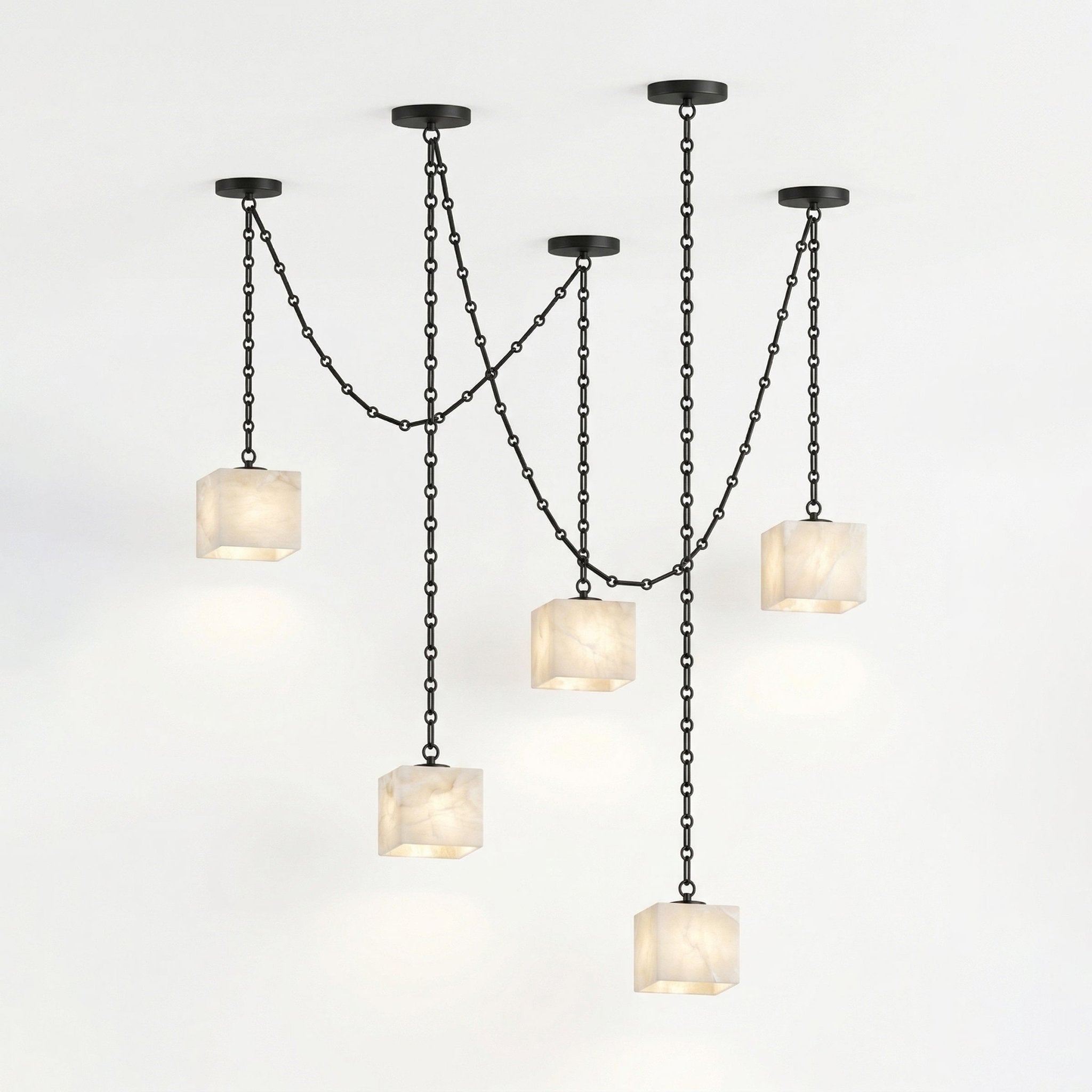Cascade Chain Cube Chandelier-Neutral Decor