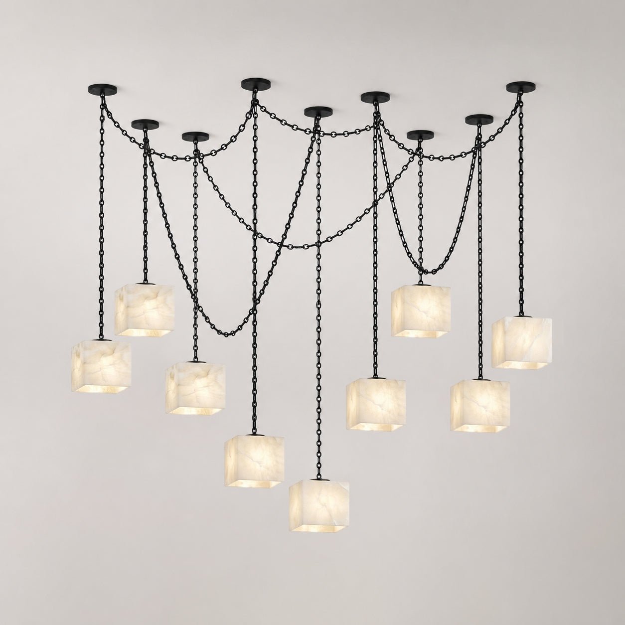 Cascade Chain Cube Chandelier-Neutral Decor