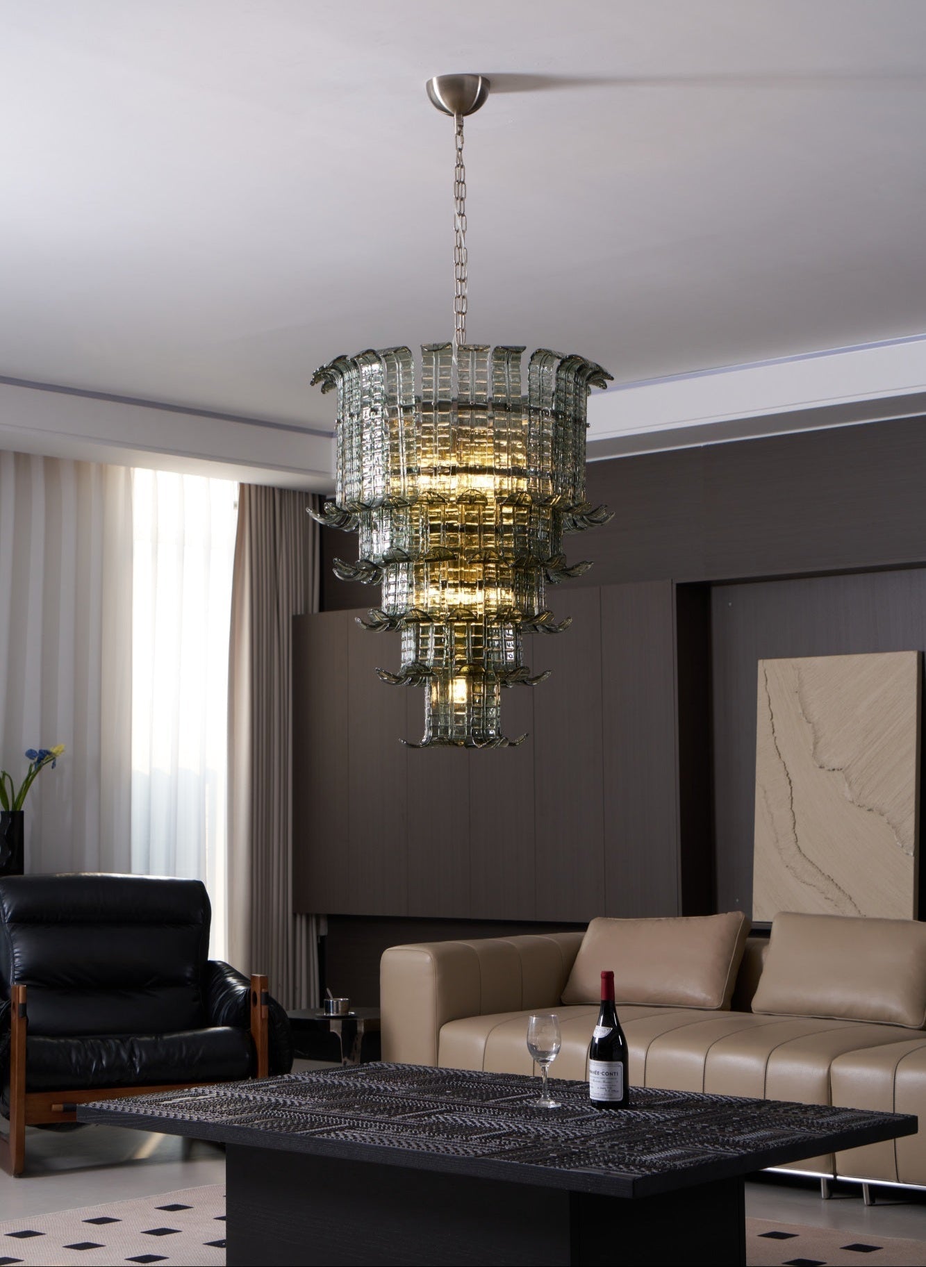 Yisk Chandelier Cascade Murano Glass Tiered Vintage-Neutral Decor