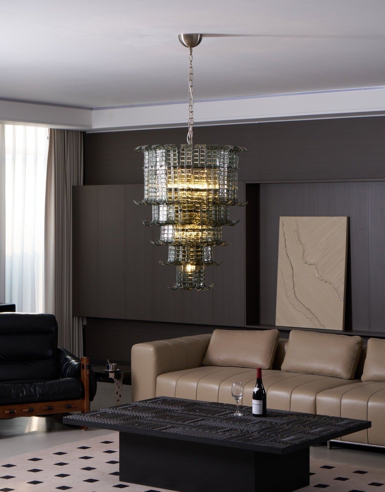 Yisk Chandelier Cascade Murano Glass Tiered Vintage-Neutral Decor