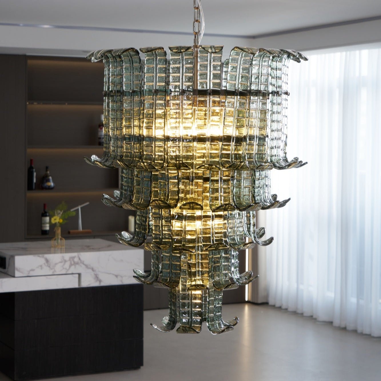 Yisk Chandelier Cascade Murano Glass Tiered Vintage-Neutral Decor