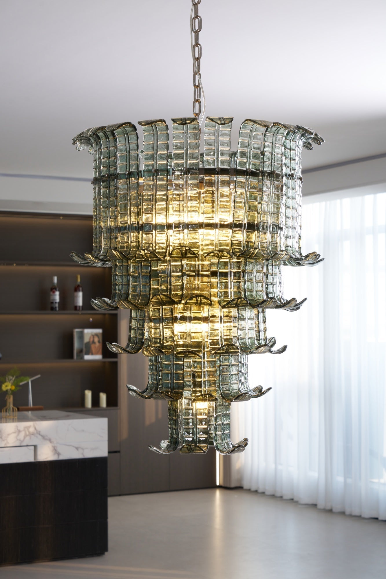 Yisk Chandelier Cascade Murano Glass Tiered Vintage-Neutral Decor