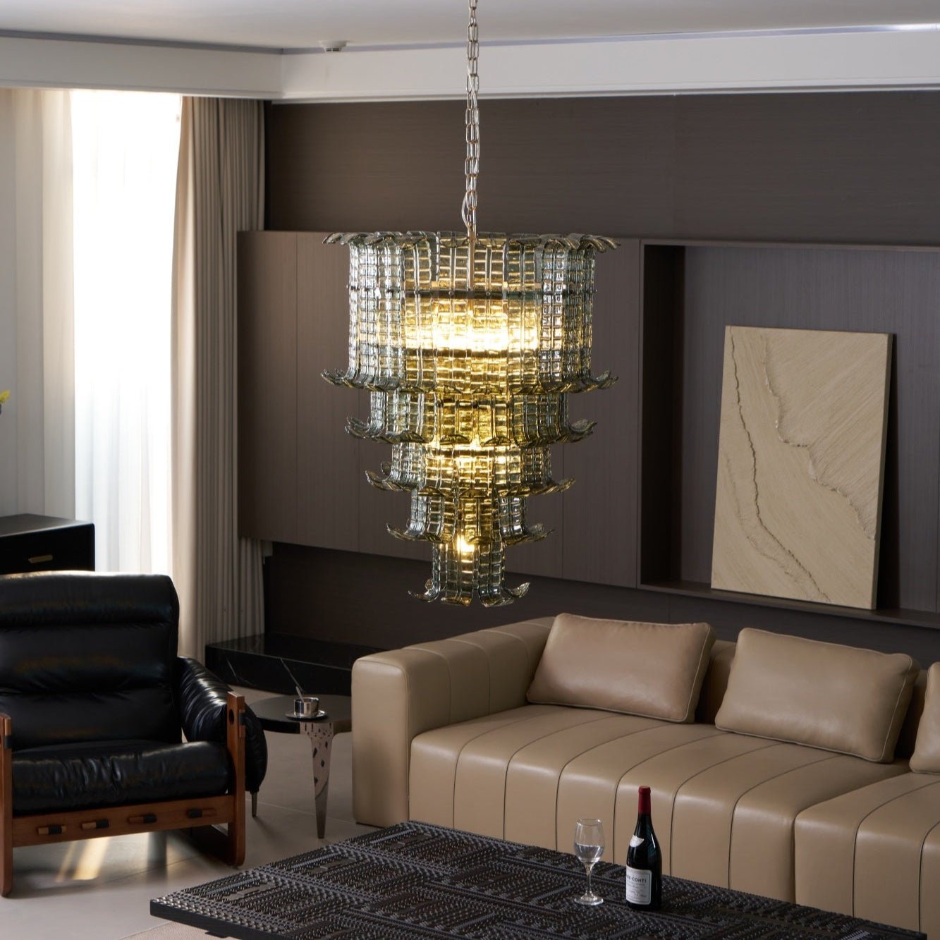 Yisk Chandelier Cascade Murano Glass Tiered Vintage-Neutral Decor