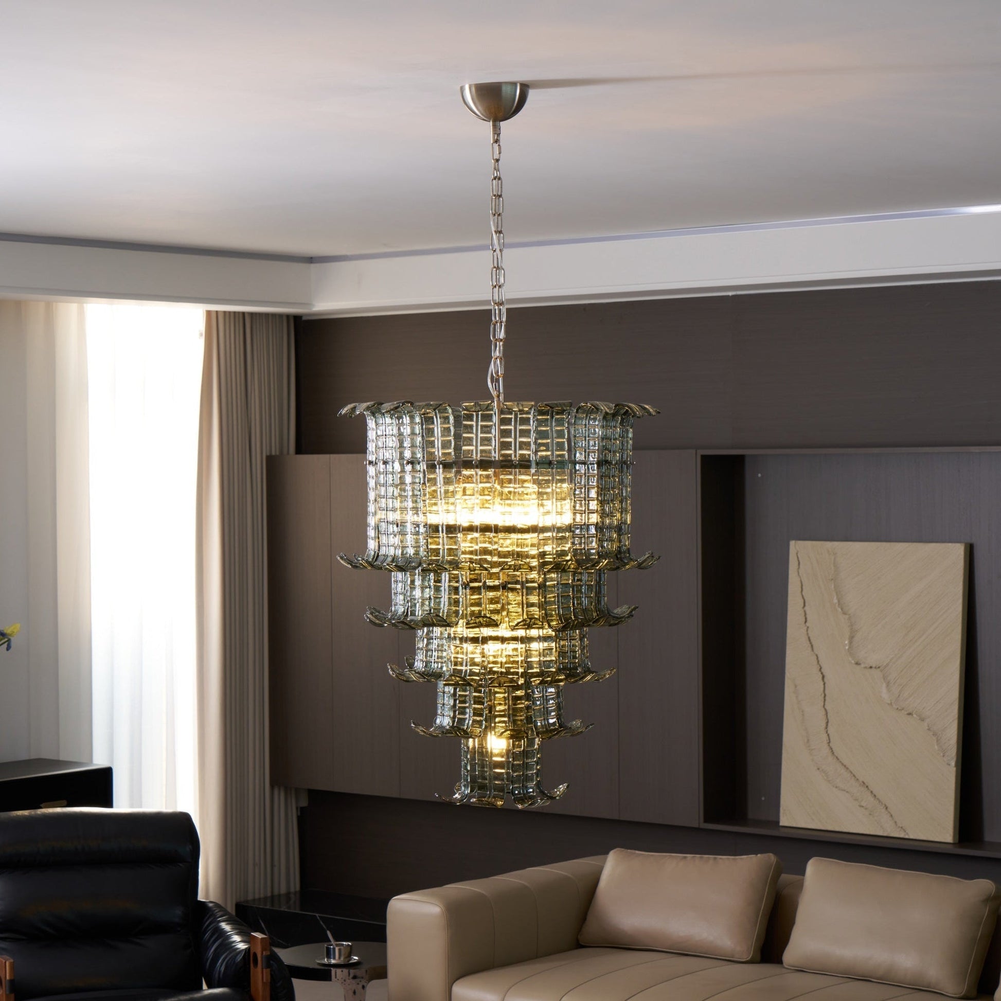 Yisk Chandelier Cascade Murano Glass Tiered Vintage-Neutral Decor