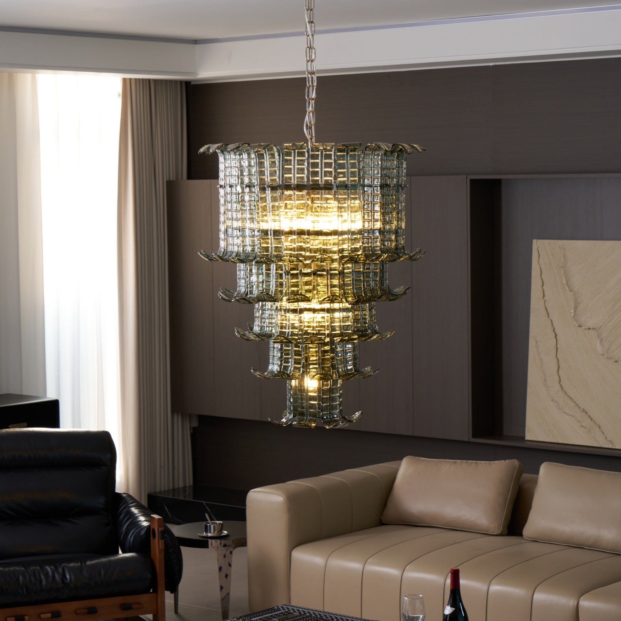 Yisk Chandelier Cascade Murano Glass Tiered Vintage-Neutral Decor