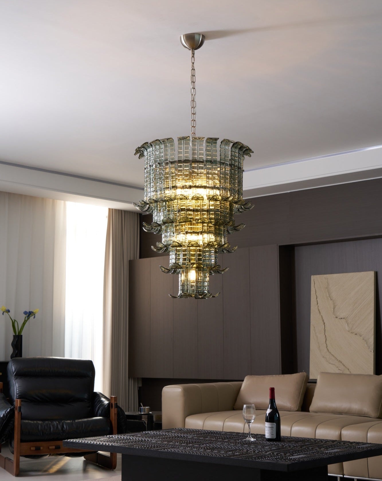Yisk Chandelier Cascade Murano Glass Tiered Vintage-Neutral Decor