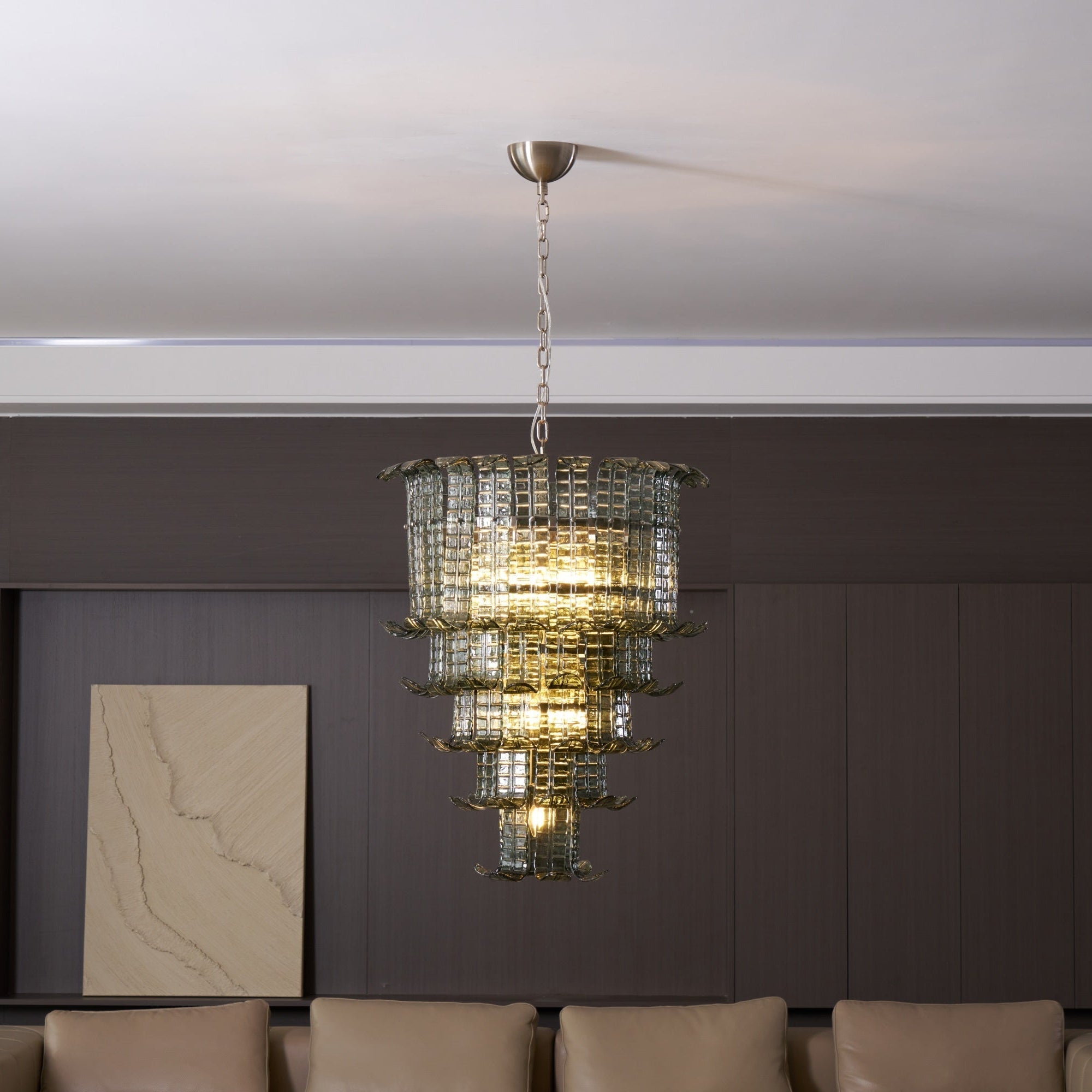 Yisk Chandelier Cascade Murano Glass Tiered Vintage-Neutral Decor