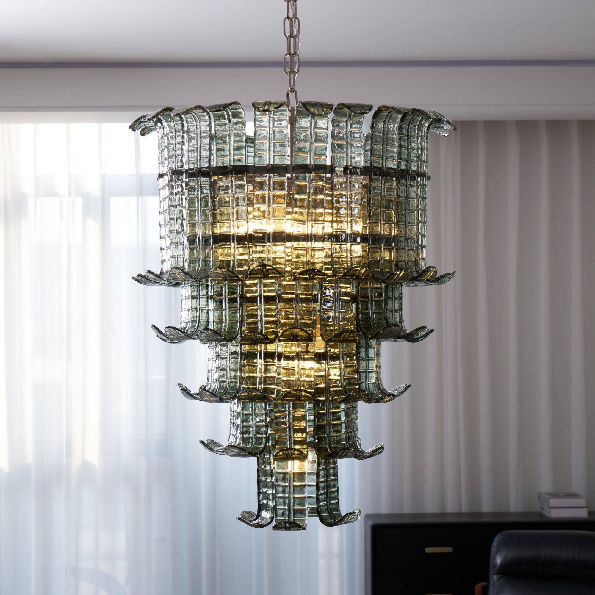 Yisk Chandelier Cascade Murano Glass Tiered Vintage-Neutral Decor