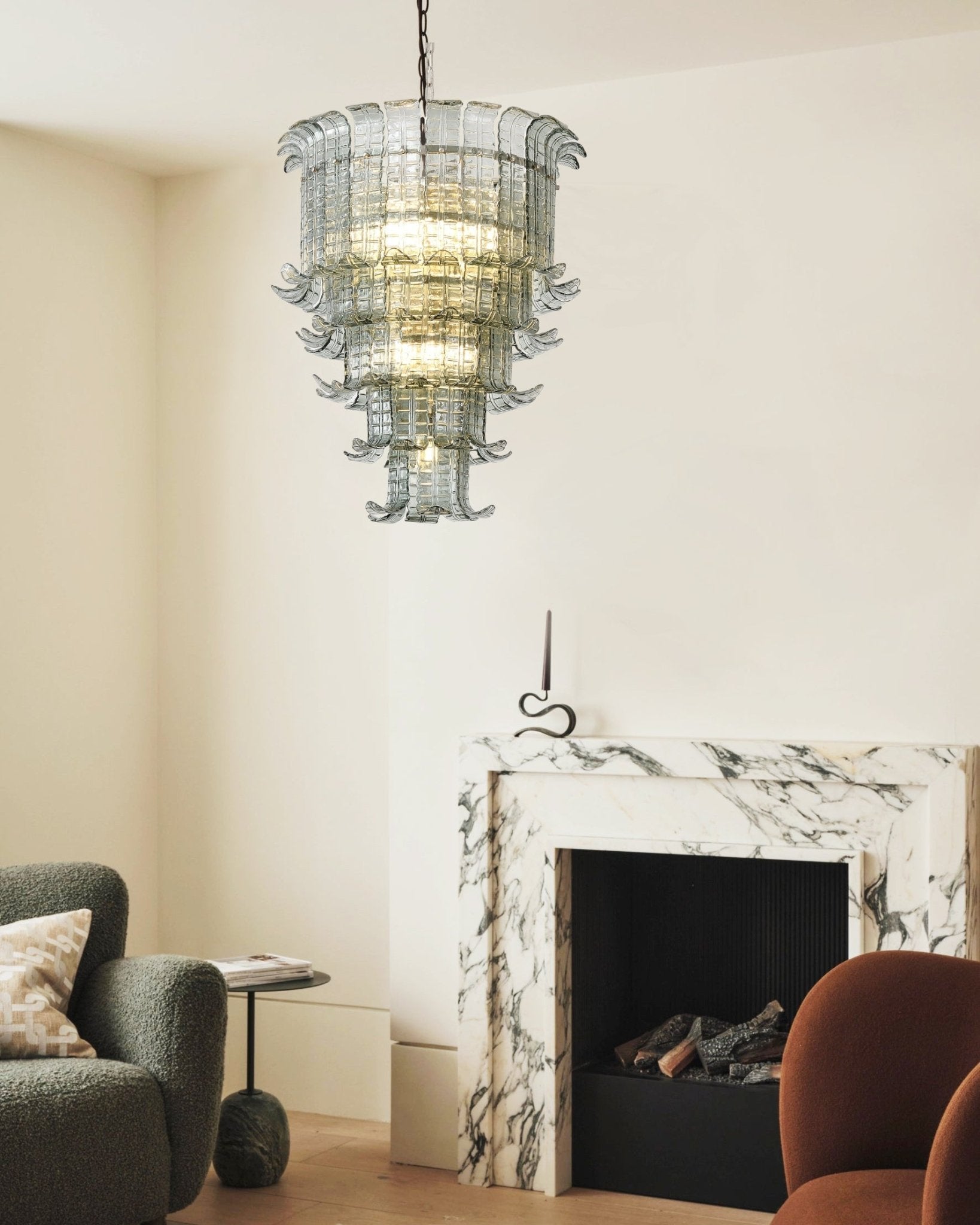 Yisk Chandelier Cascade Murano Glass Tiered Vintage-Neutral Decor