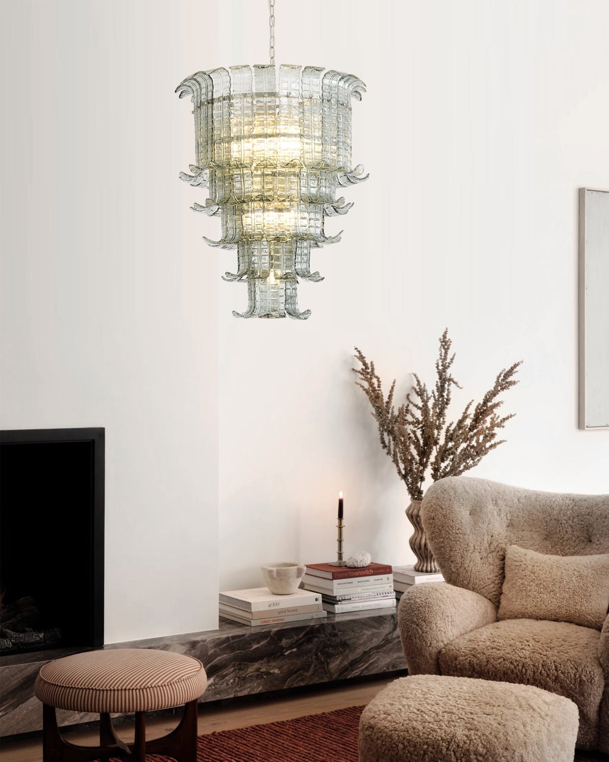Yisk Chandelier Cascade Murano Glass Tiered Vintage-Neutral Decor