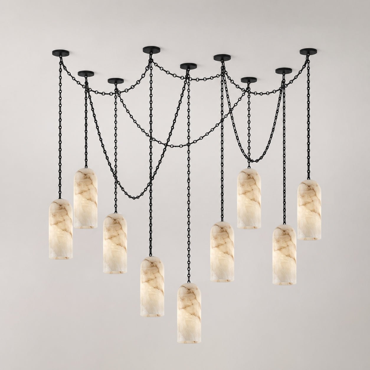 Cascading Chain Capsule Chandelier-Neutral Decor