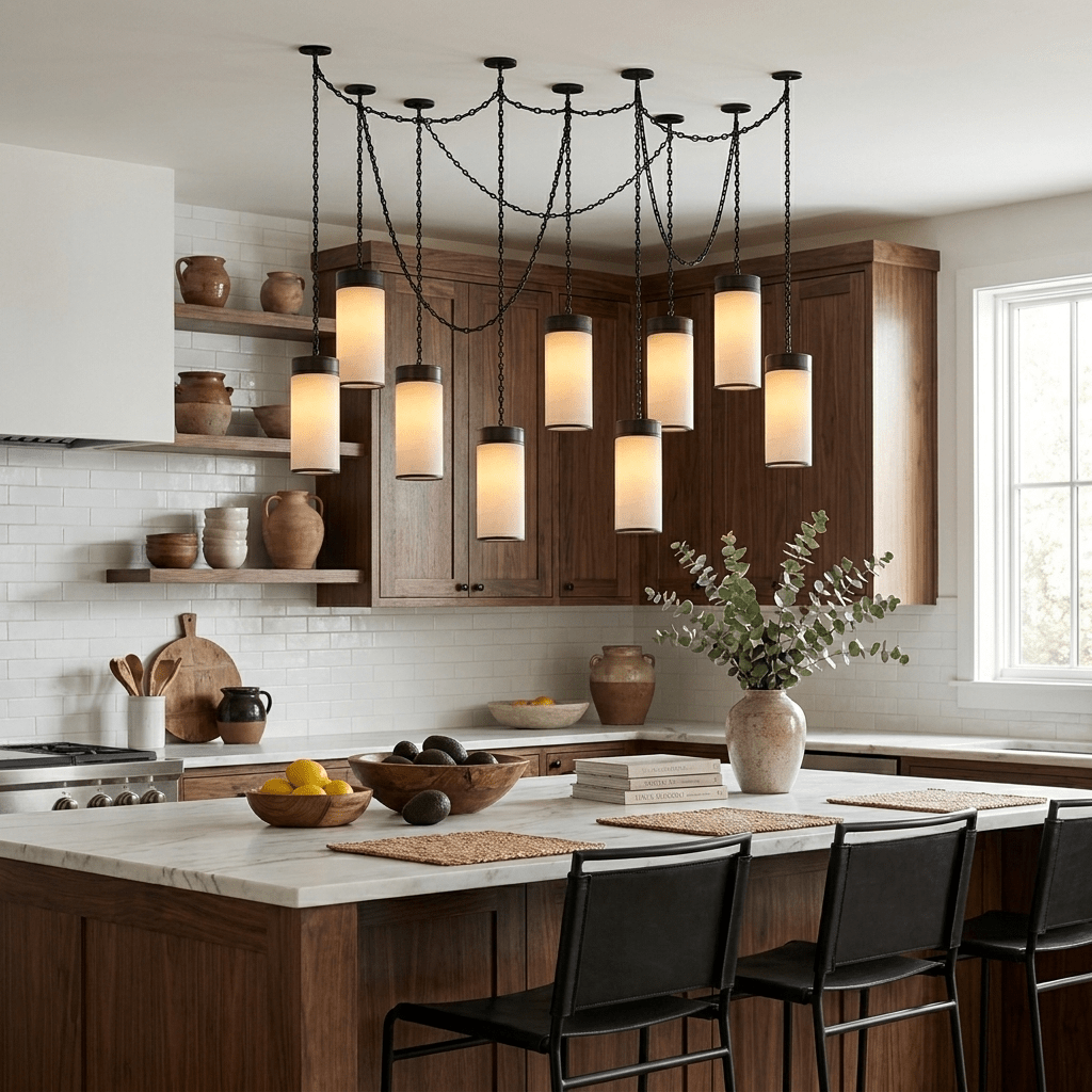Cascading Chain Cylinder Chandelier-Neutral Decor