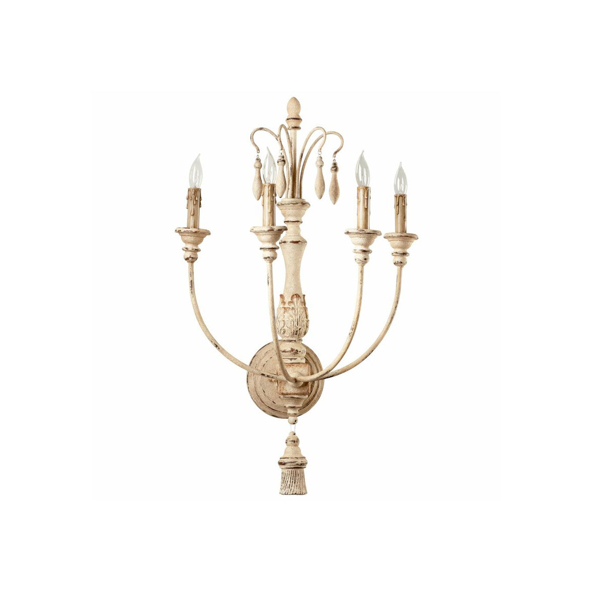 Cassell Candle Wall Lamp in antique white finish, front view.