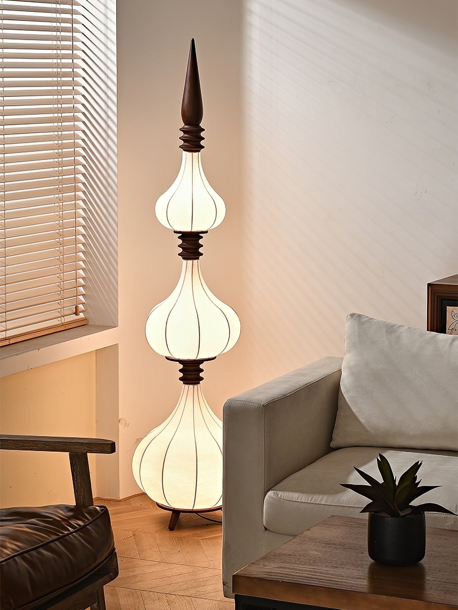 Cetalyra Tiered Gourd Floor Lamp-Neutral Decor