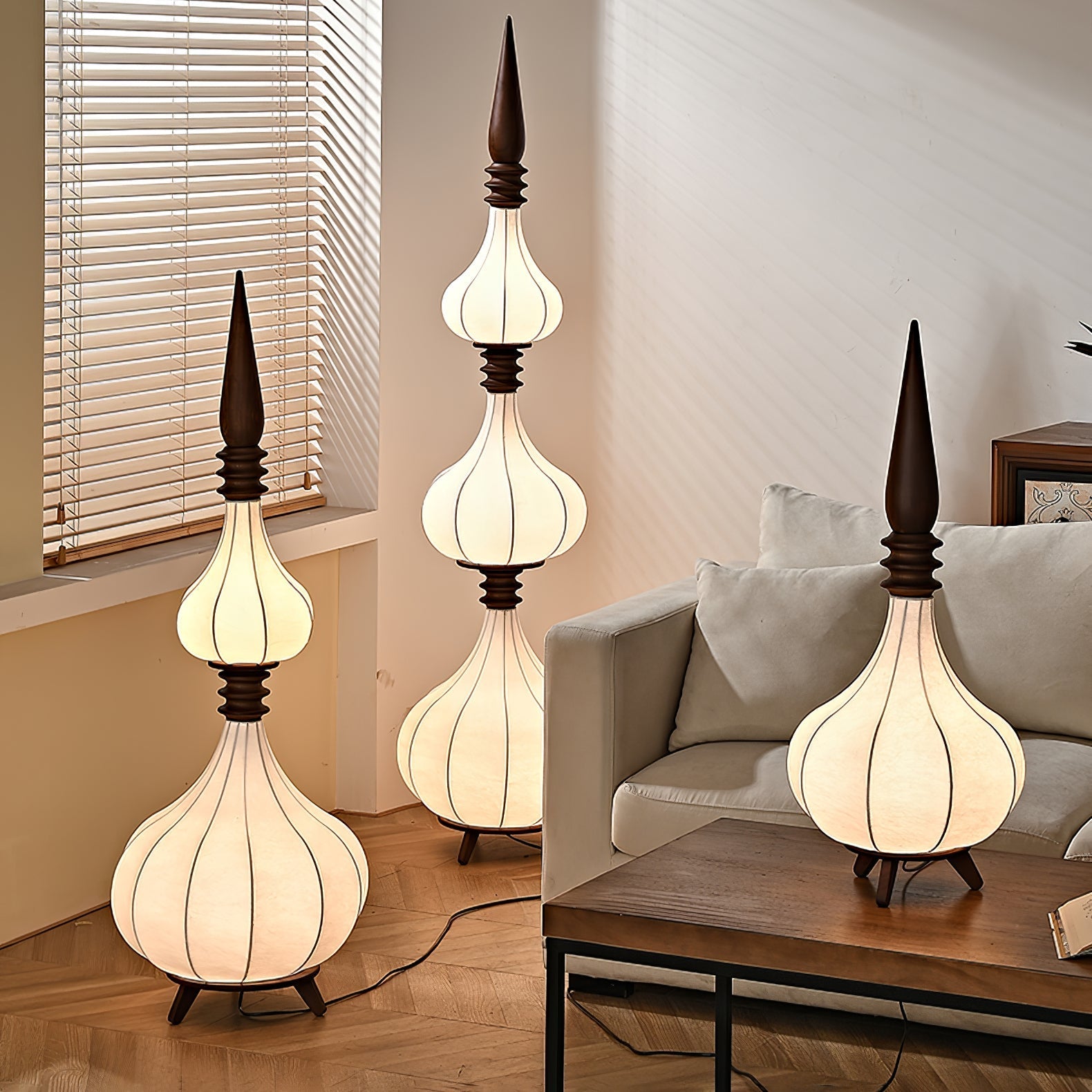 Cetalyra Tiered Gourd Floor Lamp-Neutral Decor