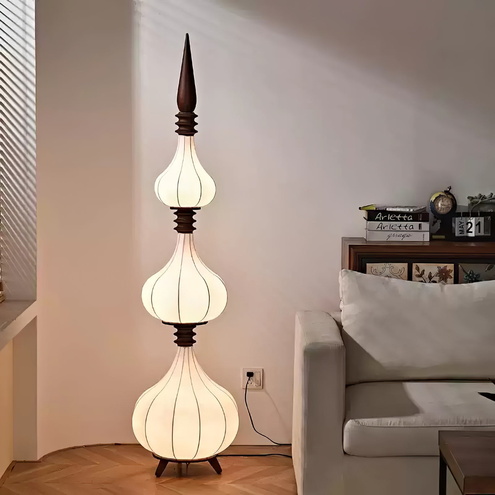 Cetalyra Tiered Gourd Floor Lamp-Neutral Decor