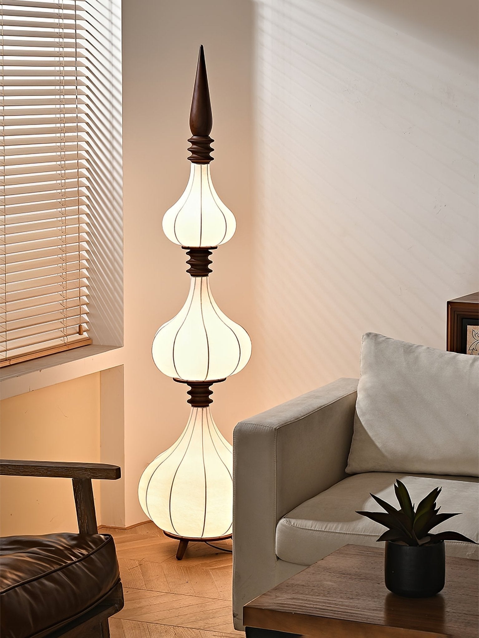 Cetalyra Tiered Gourd Floor Lamp-Neutral Decor