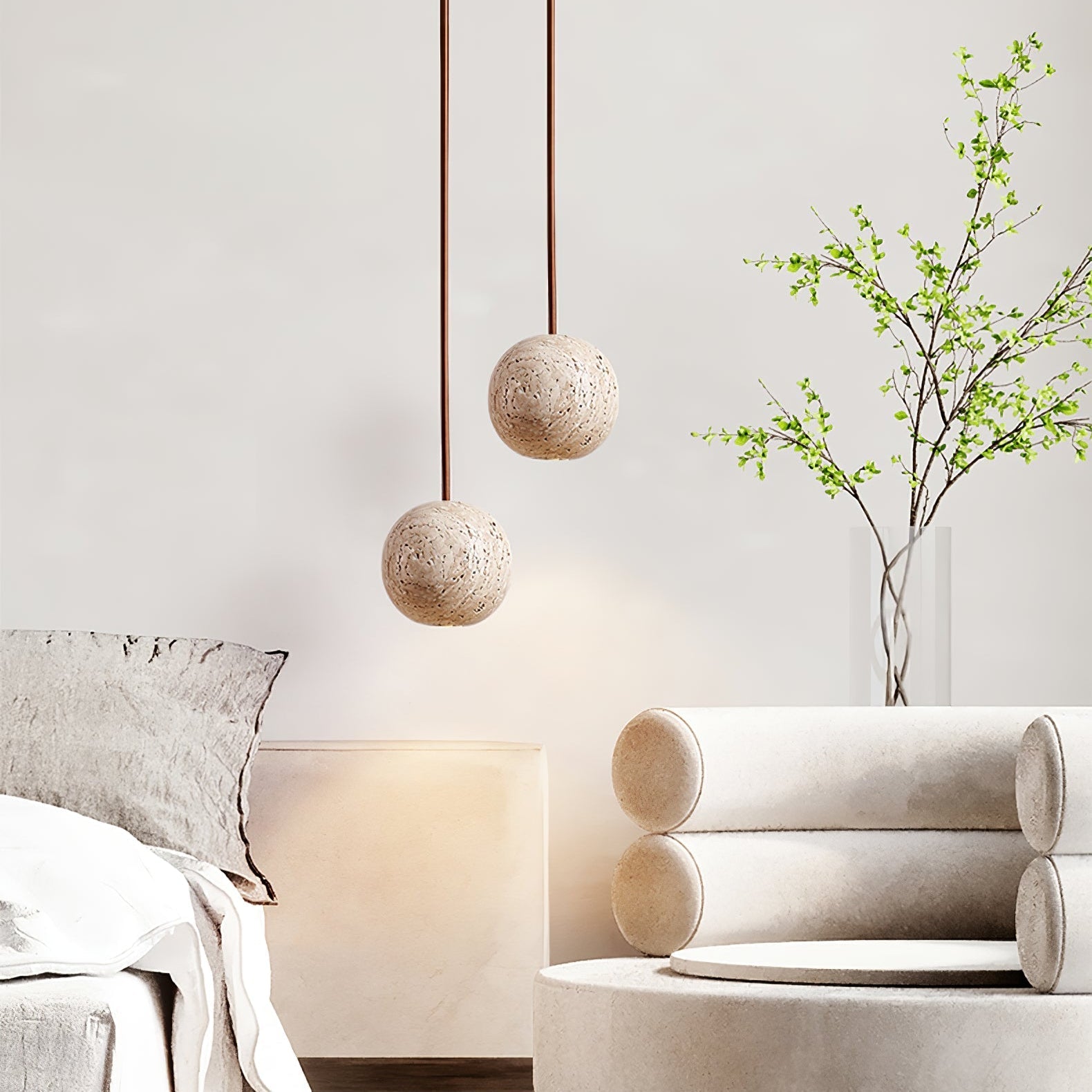 Trio Travertine Pendant Light-Neutral Decor