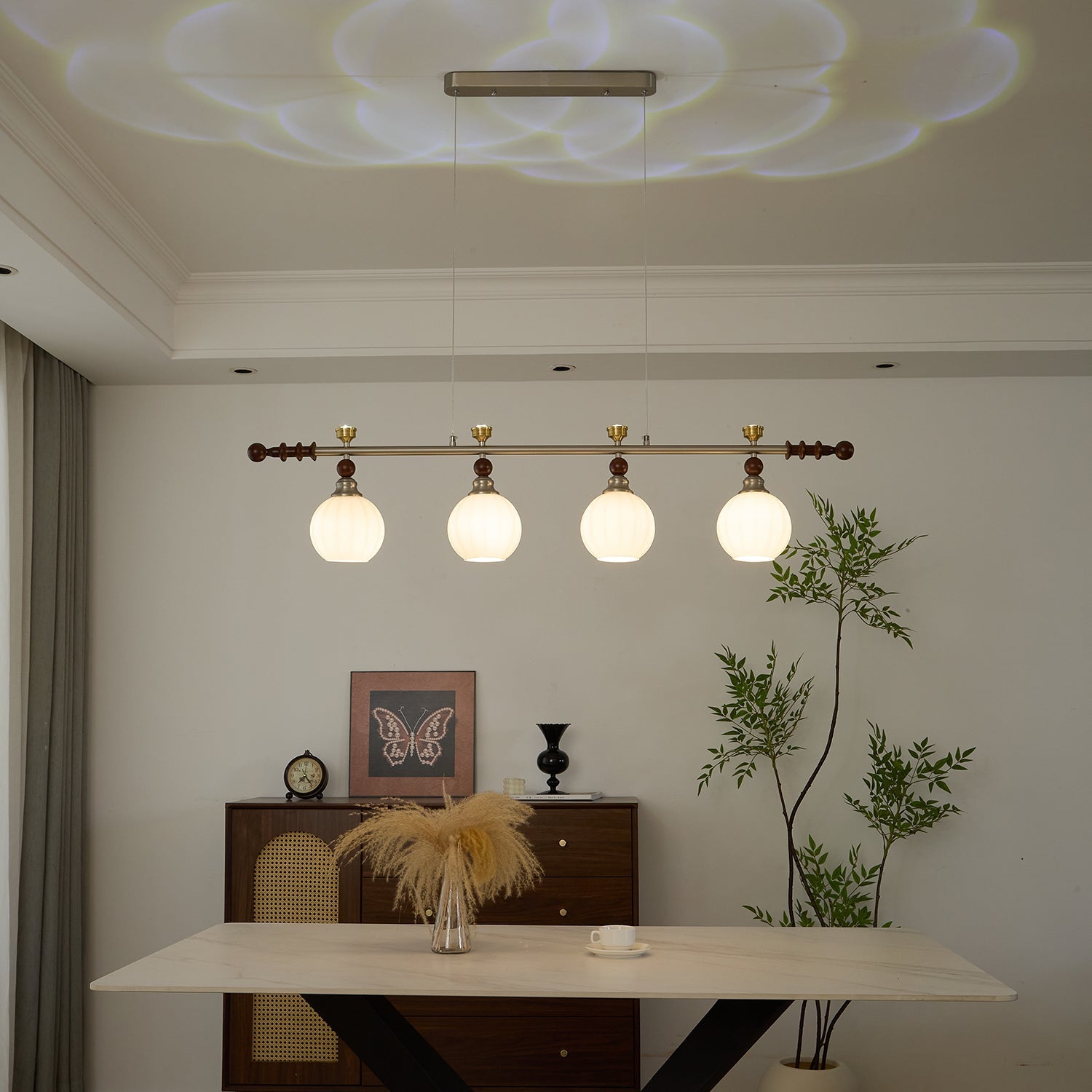 Otheia Elegance Vintage Linear Wood Pendant Lamp-Neutral Decor