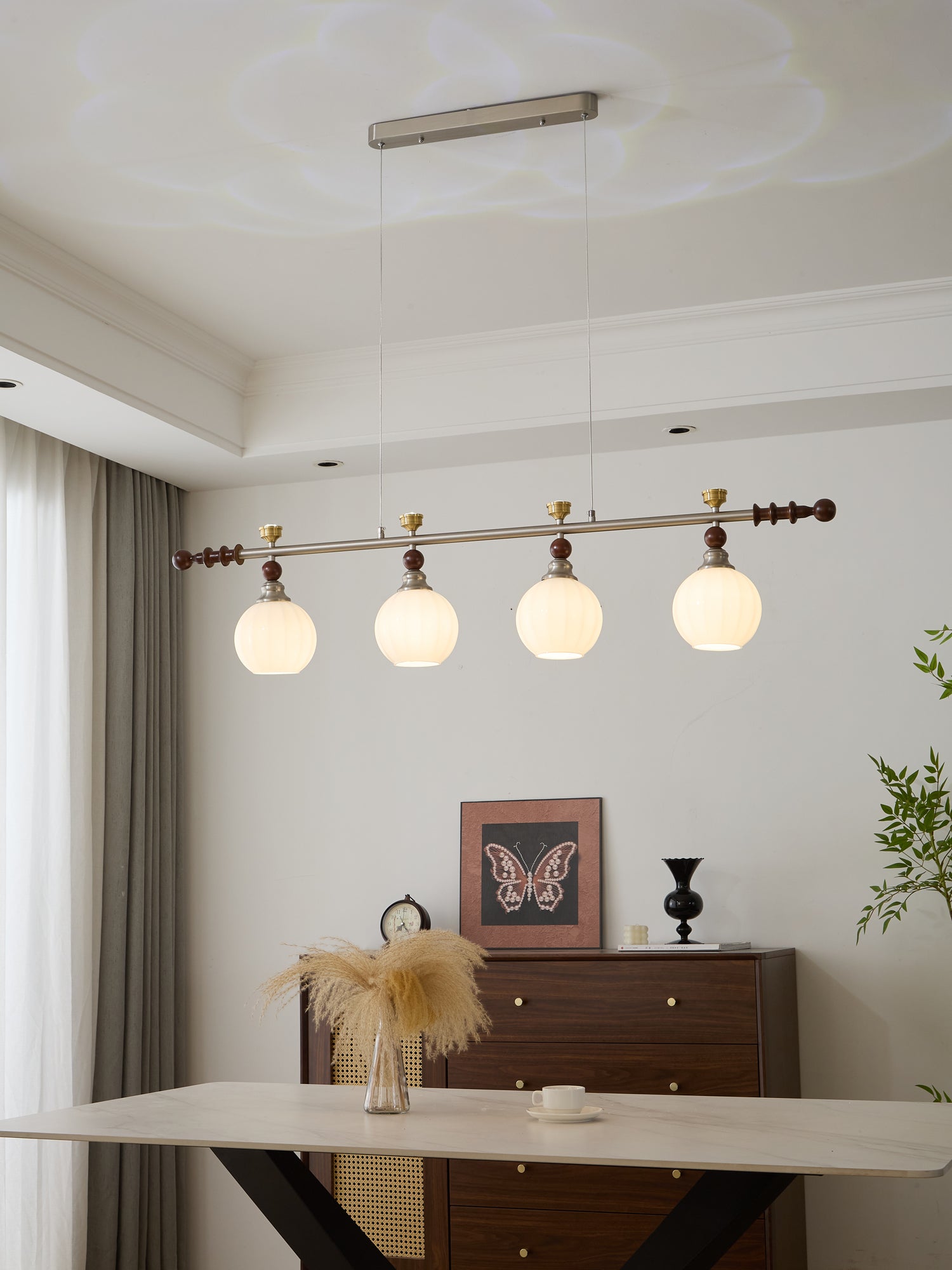Otheia Elegance Vintage Linear Wood Pendant Lamp-Neutral Decor