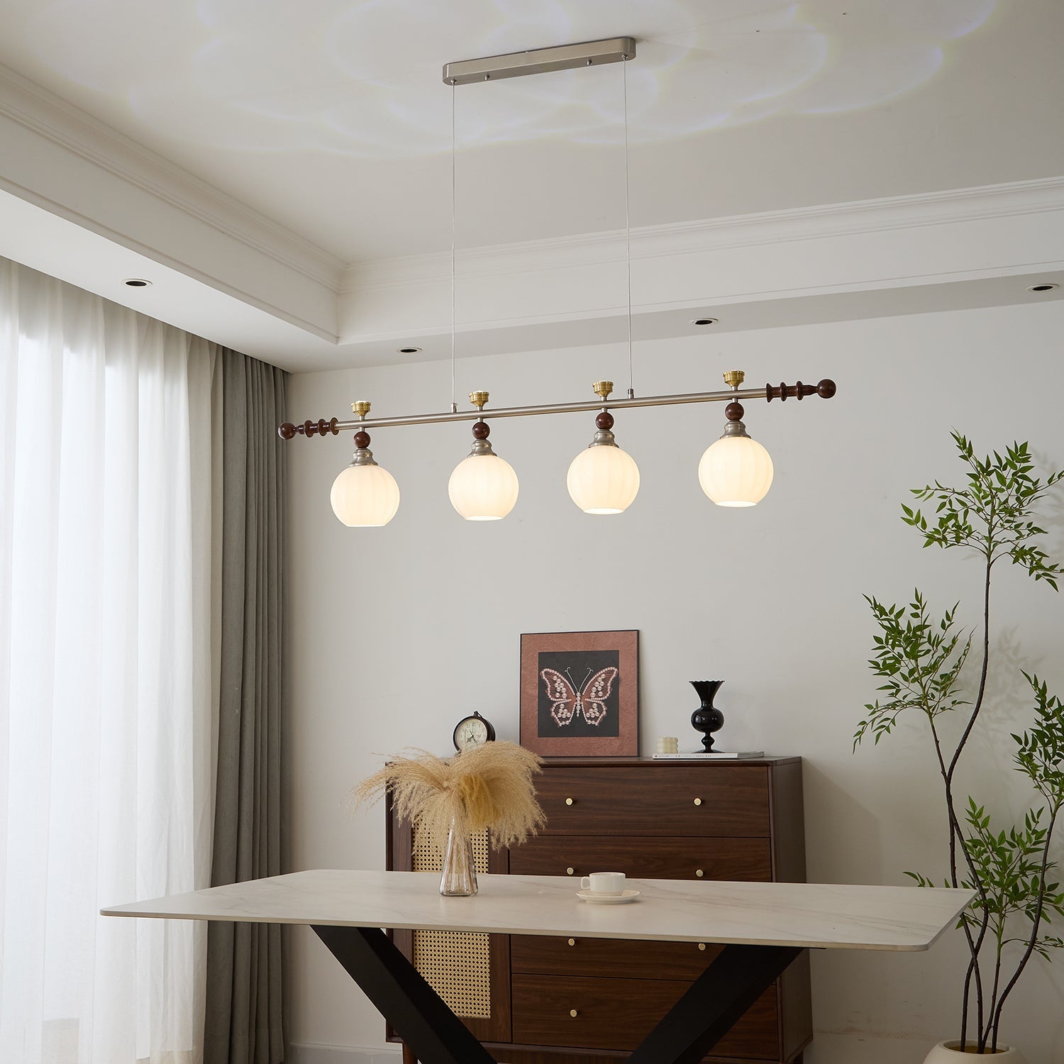 Otheia Elegance Vintage Linear Wood Pendant Lamp-Neutral Decor