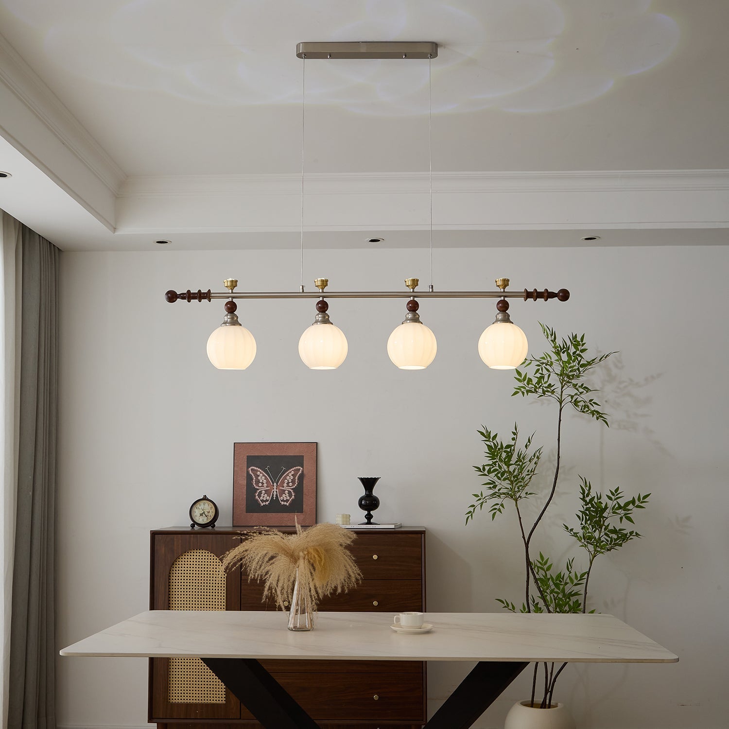 Otheia Elegance Vintage Linear Wood Pendant Lamp-Neutral Decor