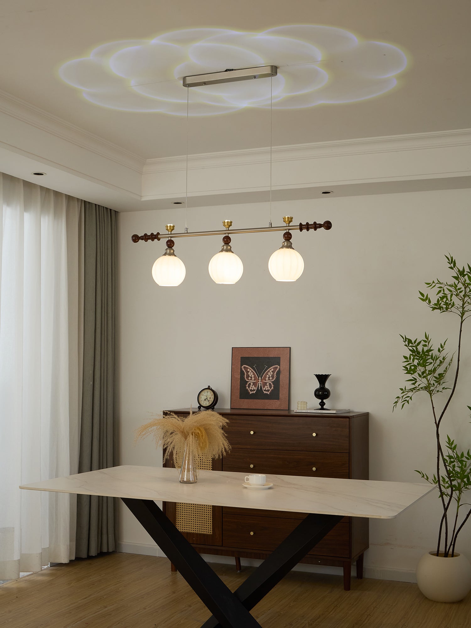 Otheia Elegance Vintage Linear Wood Pendant Lamp-Neutral Decor