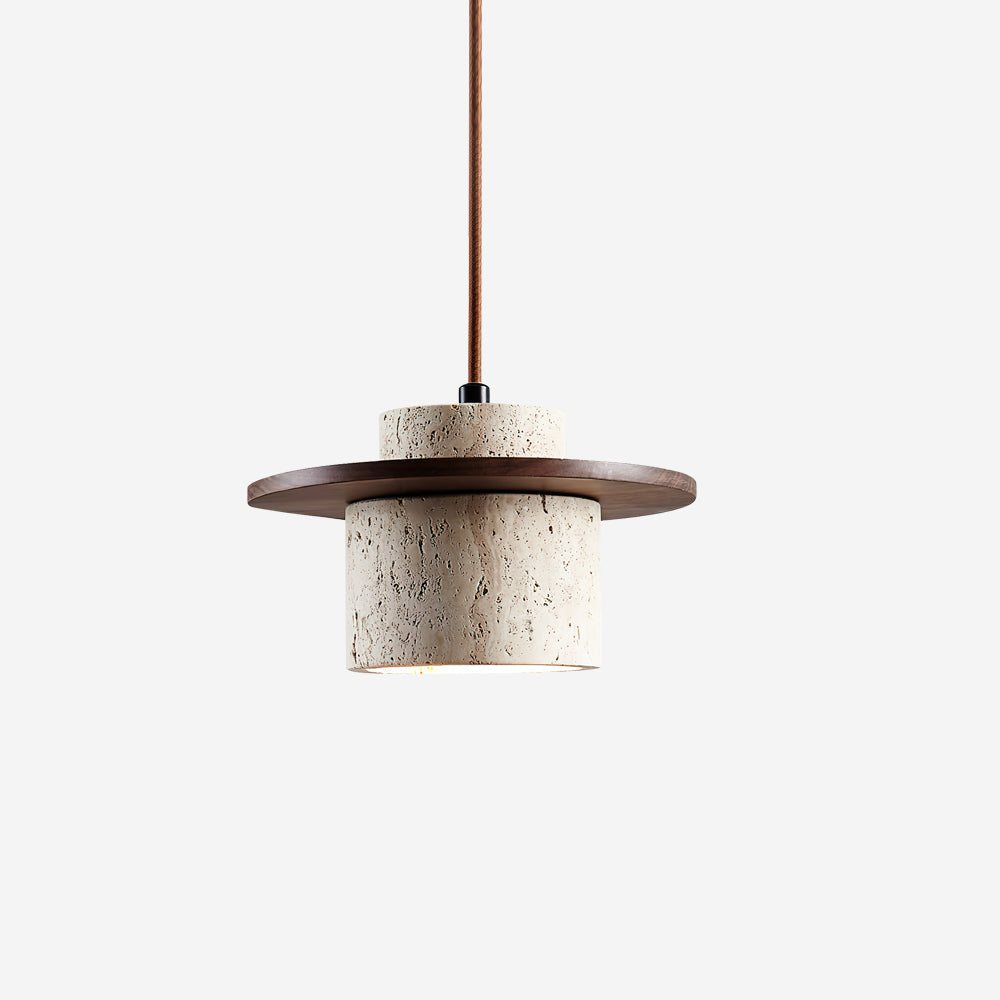 Ritta Pendant Light Travertine Cylinder   Disc Wood