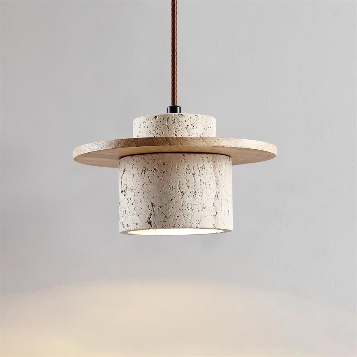 Ritta Pendant Light Travertine Cylinder   Disc Wood