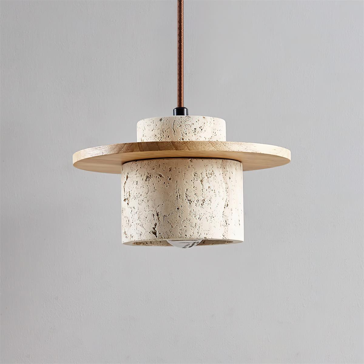 Ritta Pendant Light Travertine Cylinder   Disc Wood