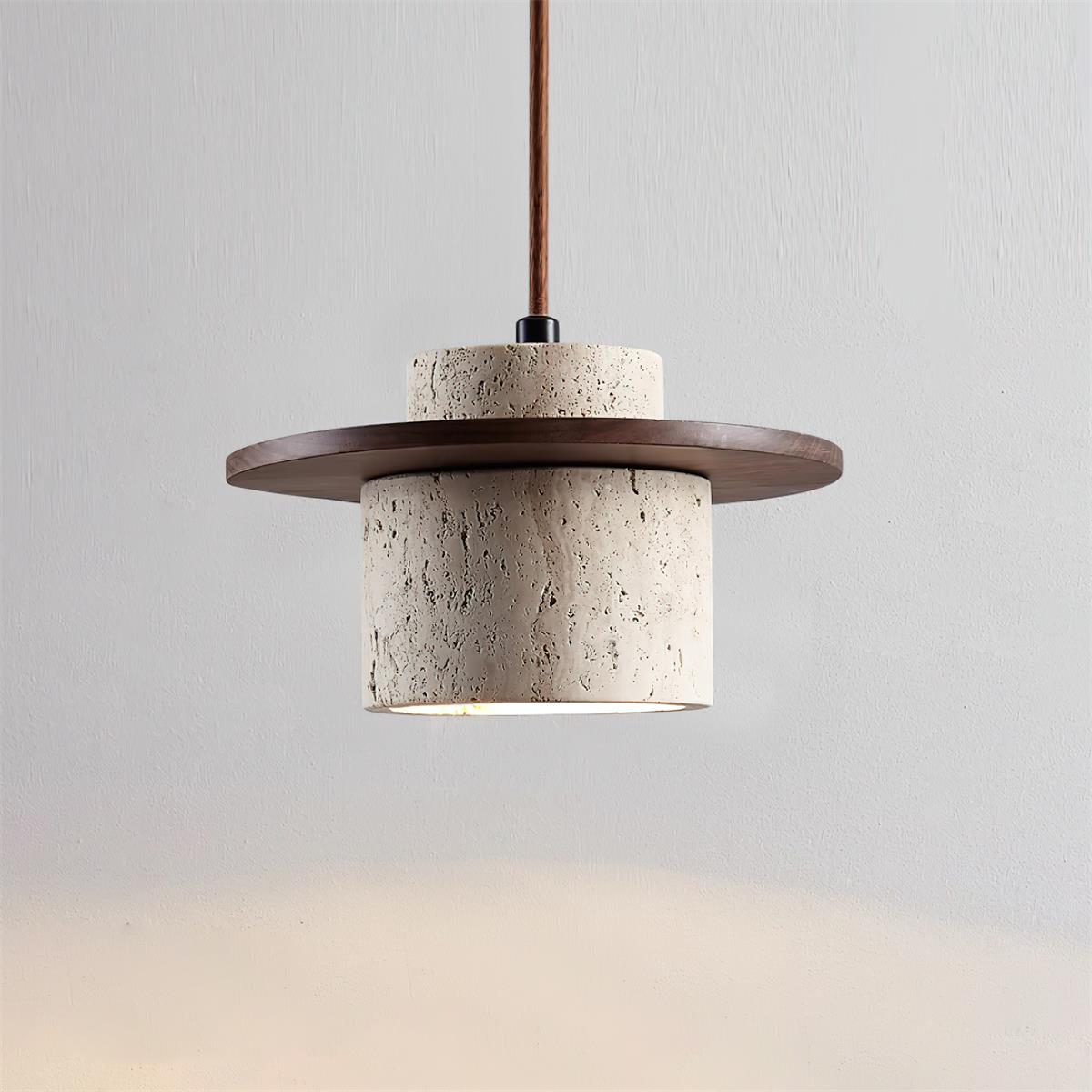Ritta Pendant Light Travertine Cylinder   Disc Wood