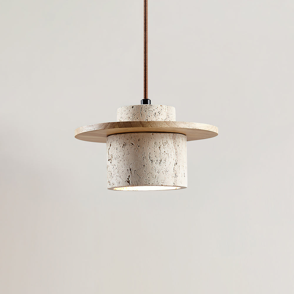 Ritta Pendant Light Travertine Cylinder   Disc Wood
