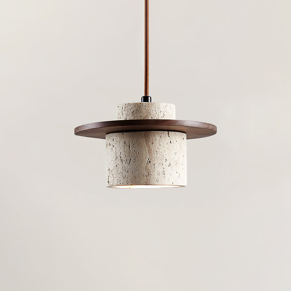 Ritta Pendant Light Travertine Cylinder   Disc Wood