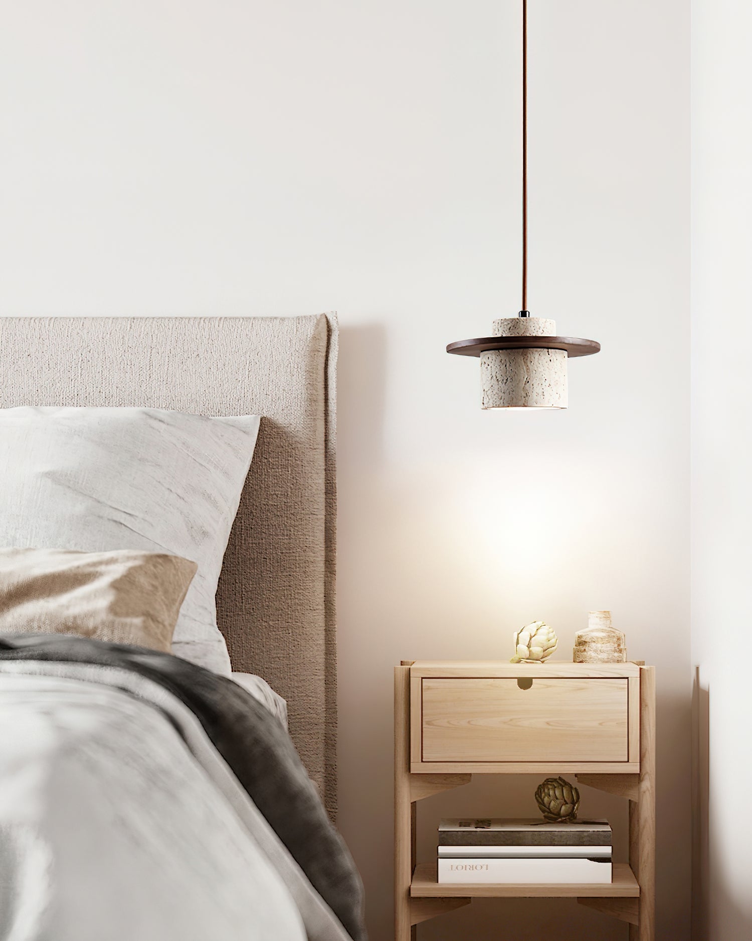 Ritta Pendant Light Travertine Cylinder   Disc Wood