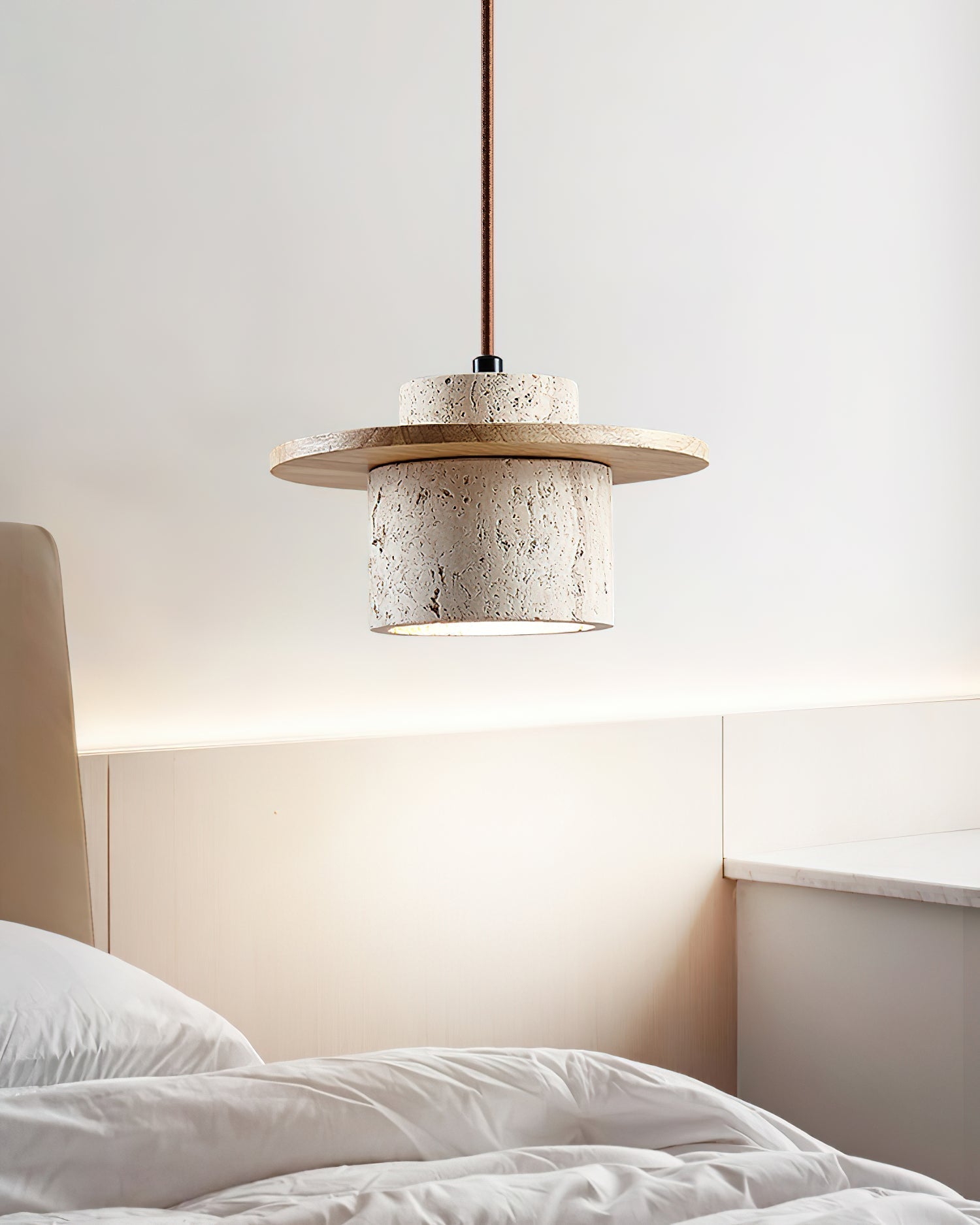 Ritta Pendant Light Travertine Cylinder   Disc Wood