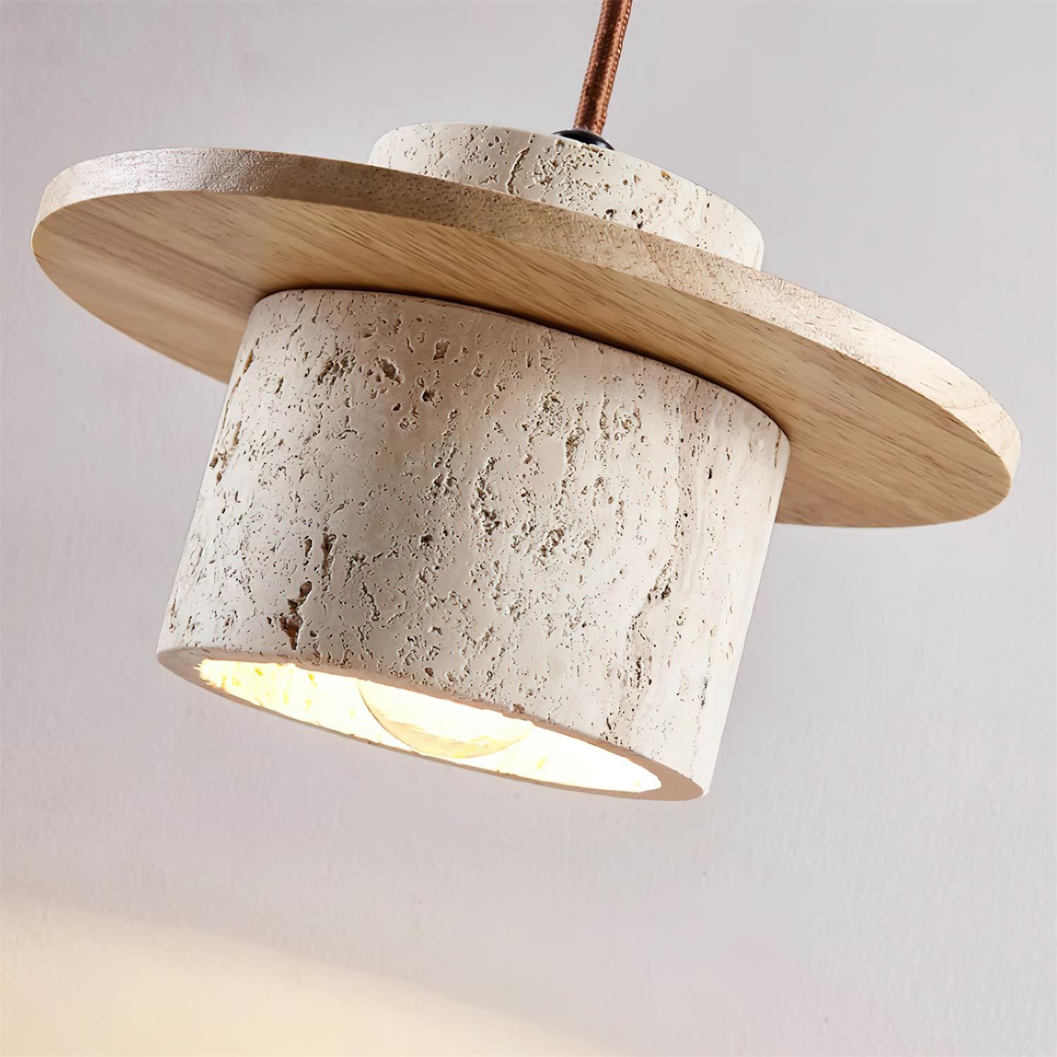 Ritta Pendant Light Travertine Cylinder   Disc Wood