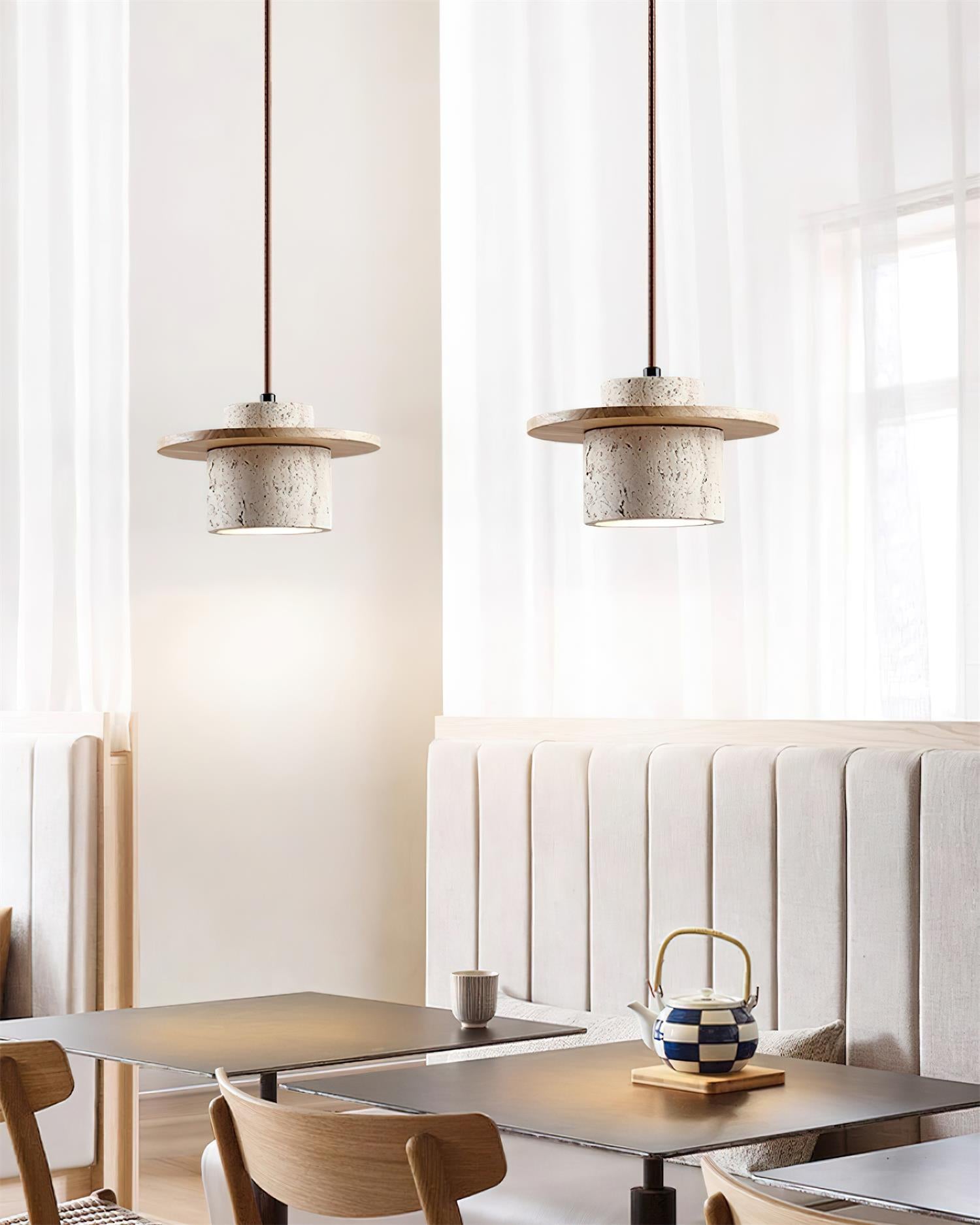 Ritta Pendant Light Travertine Cylinder   Disc Wood