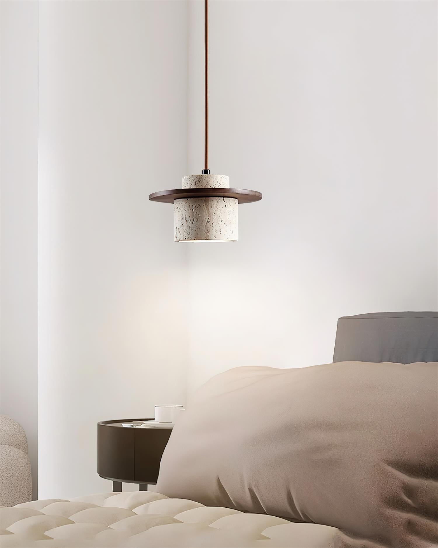 Ritta Pendant Light Travertine Cylinder   Disc Wood