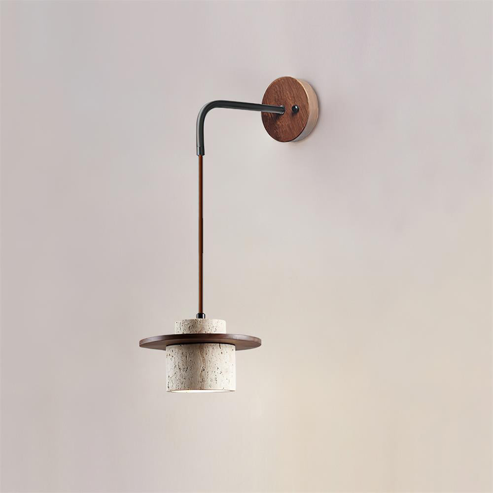 Ritta Wall Lamp Travertine Cylinder Walnut Wood