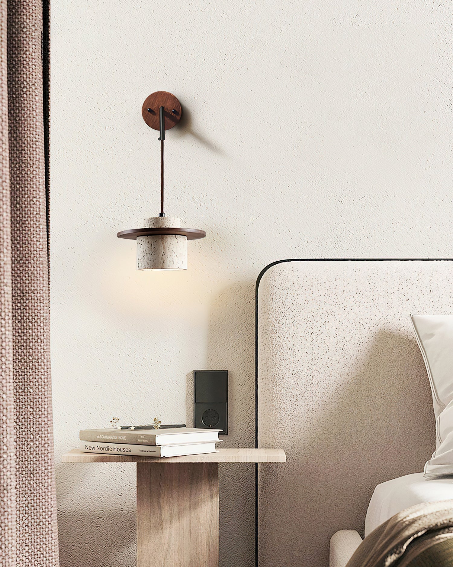 Ritta Wall Lamp Travertine Cylinder Walnut Wood