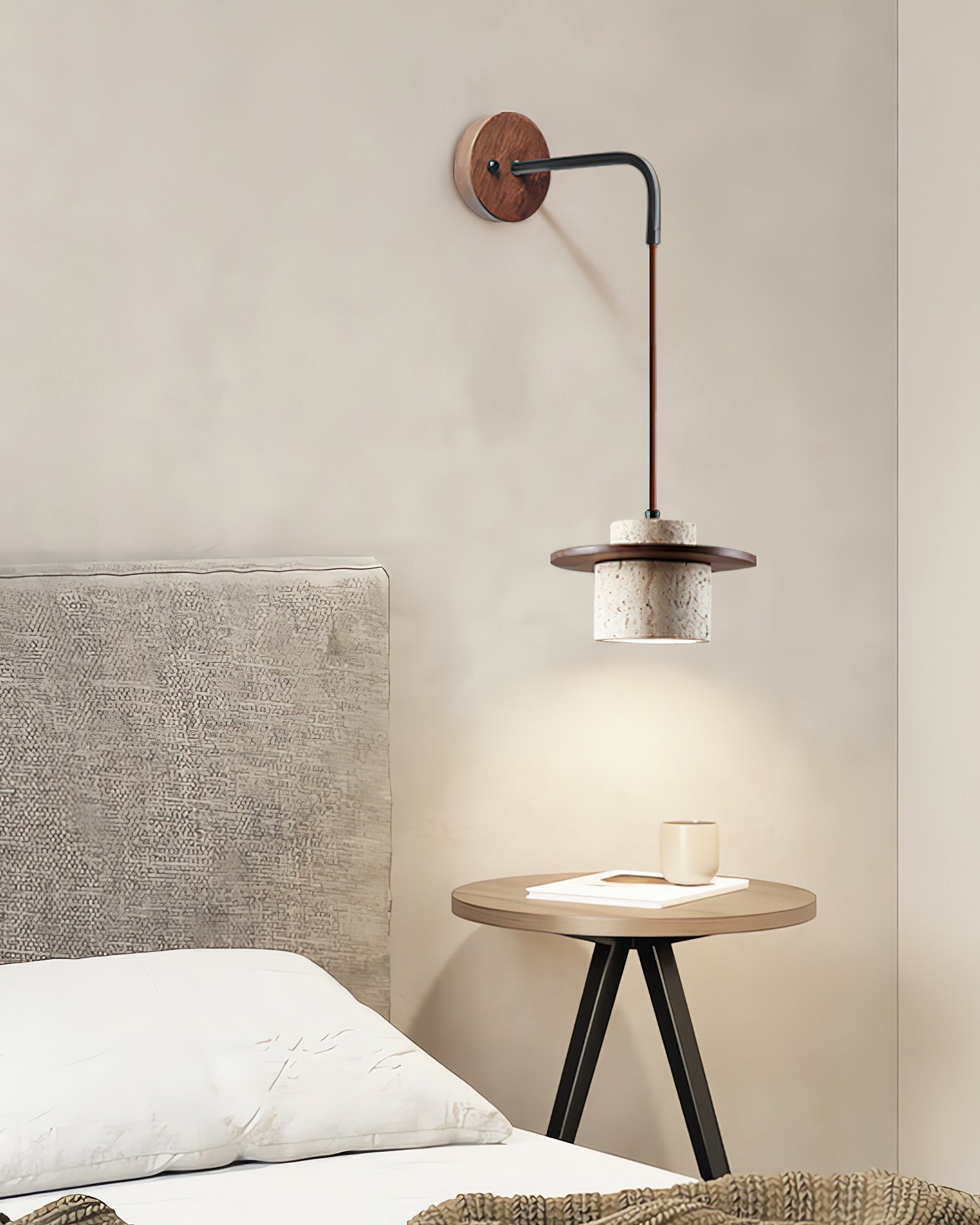 Ritta Wall Lamp Travertine Cylinder Walnut Wood