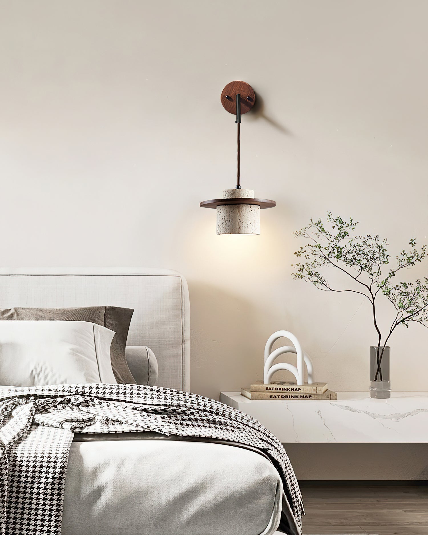 Ritta Wall Lamp Travertine Cylinder Walnut Wood