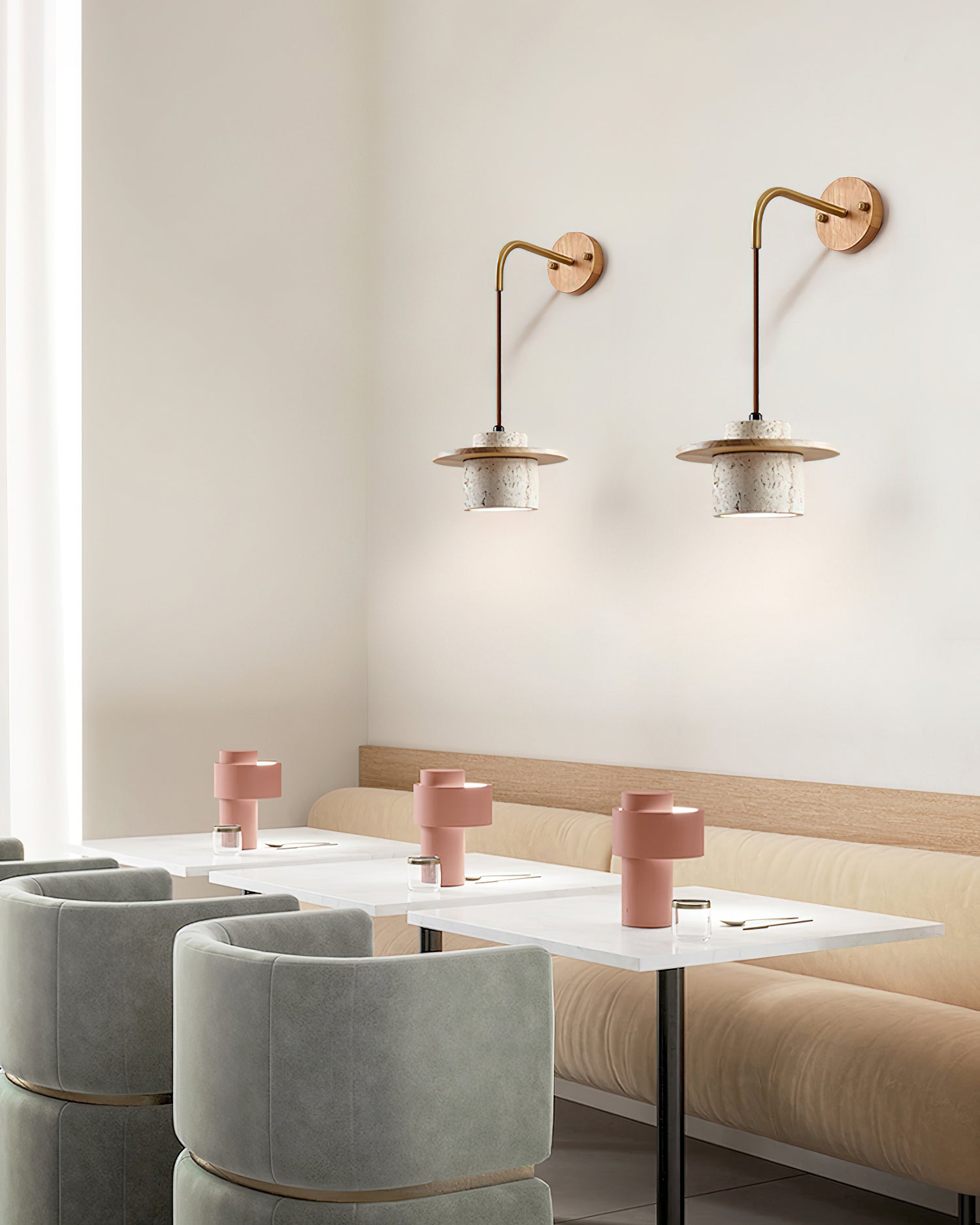 Ritta Wall Lamp Travertine Cylinder Walnut Wood